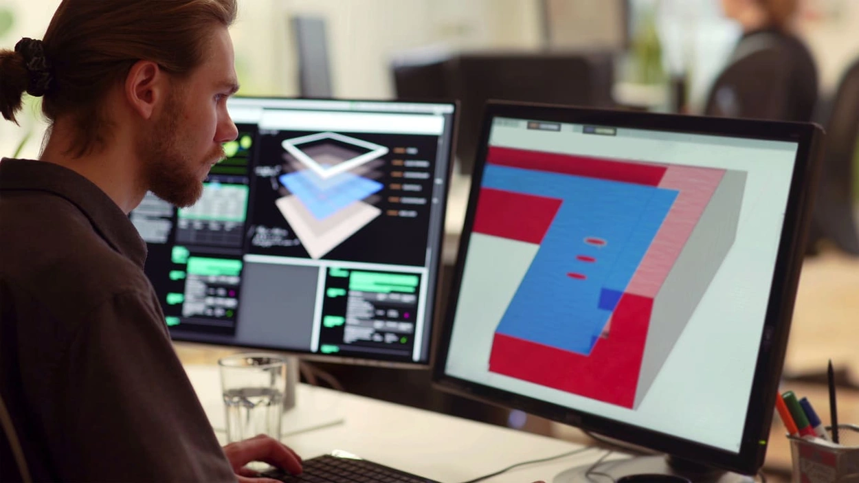 Engineer using CAD to design solar panels