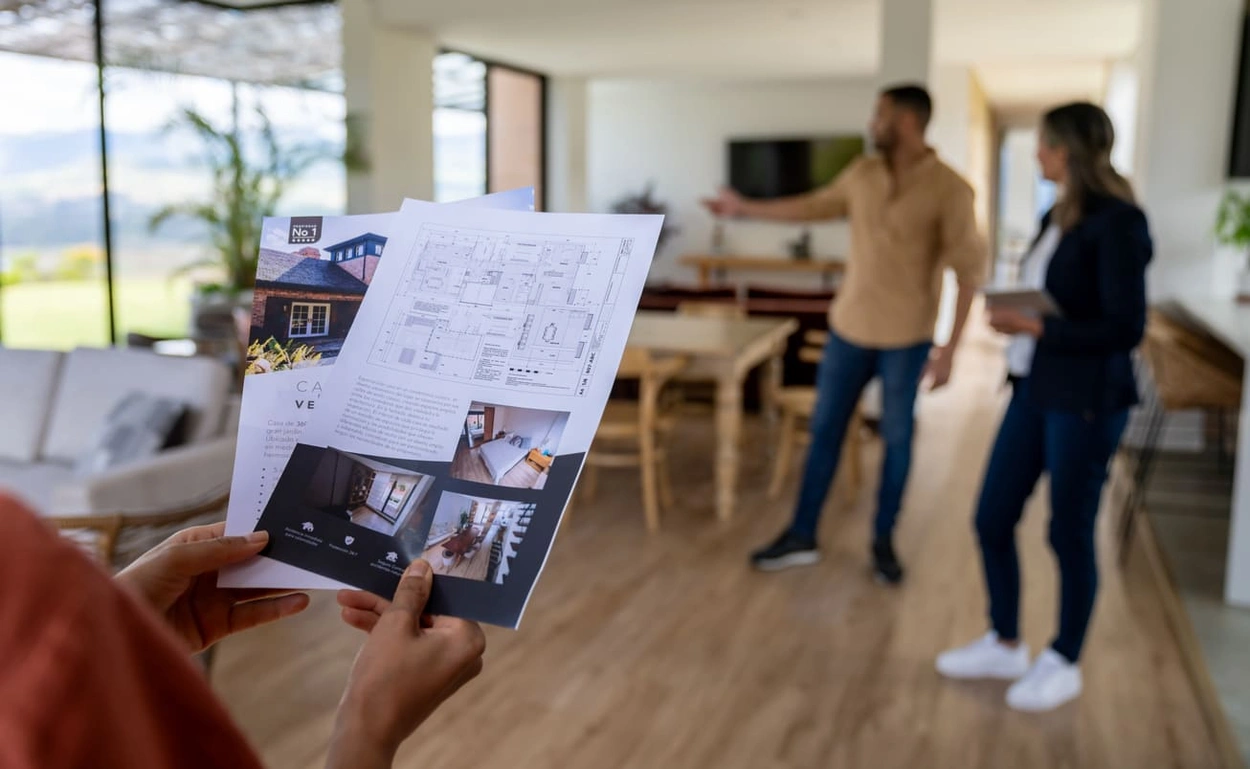 Realtor giving colorful, detailed printouts to clients after investing in a large format printer for real estate