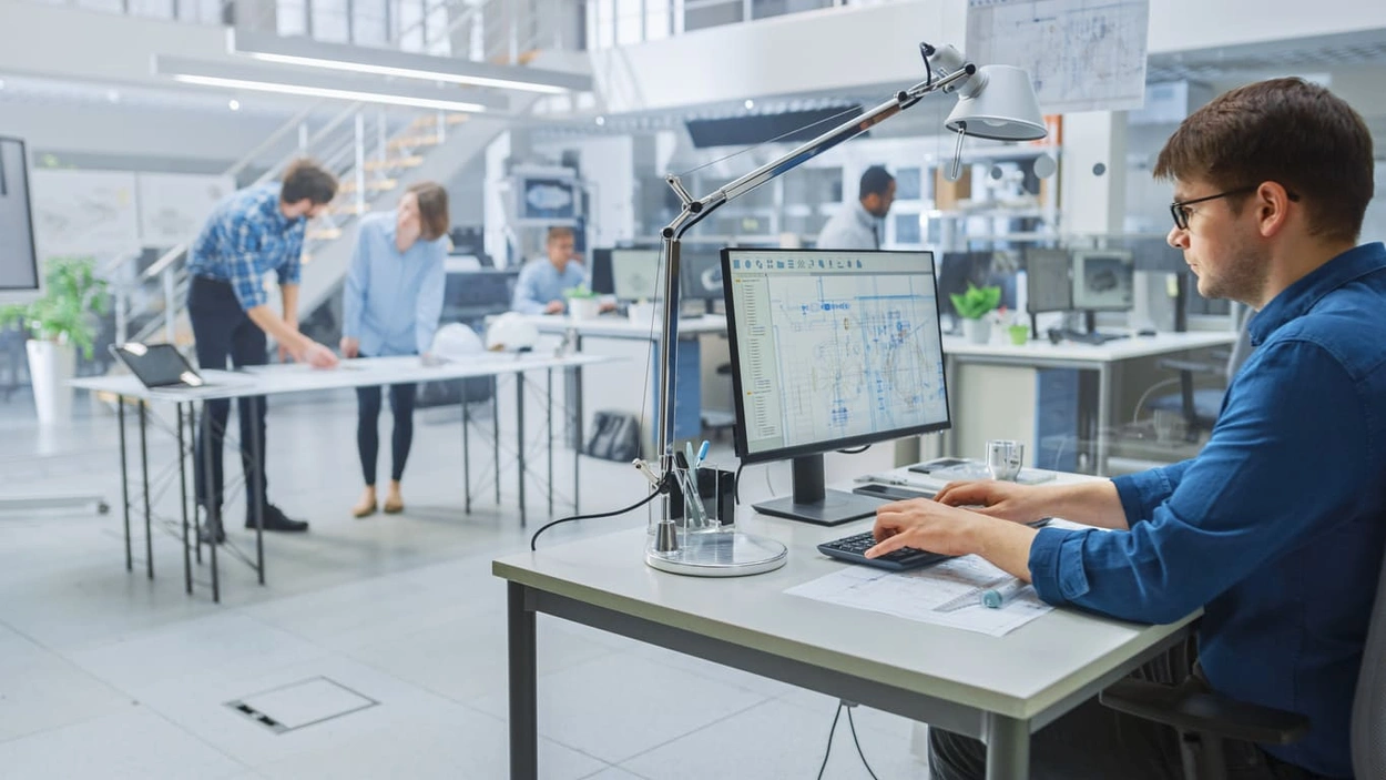Man creating a CAD drawing at an AEC firm’s office