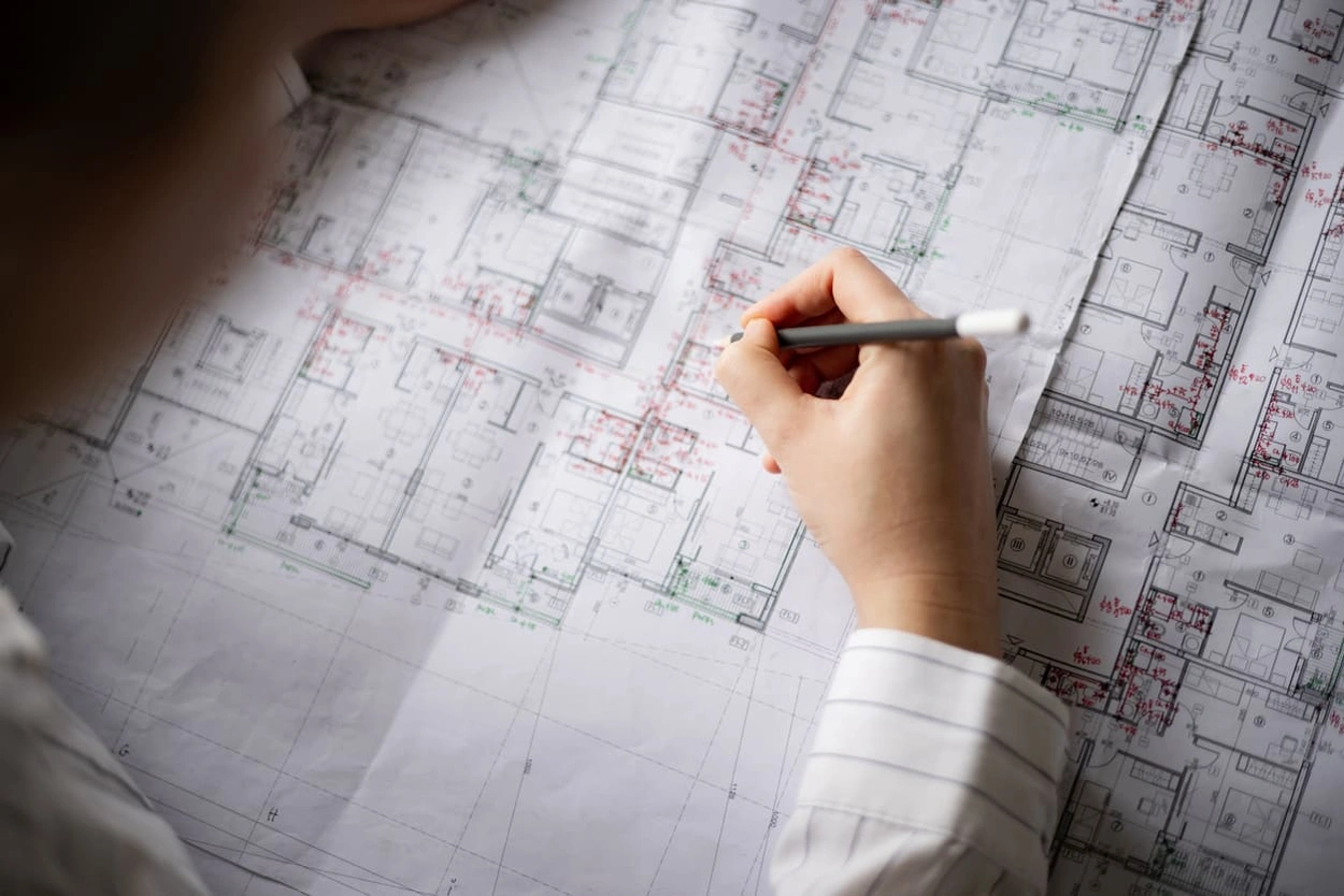 Architect manually editing redline markup drawings